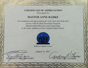 East Gadsden High School Certificate of Appreciation